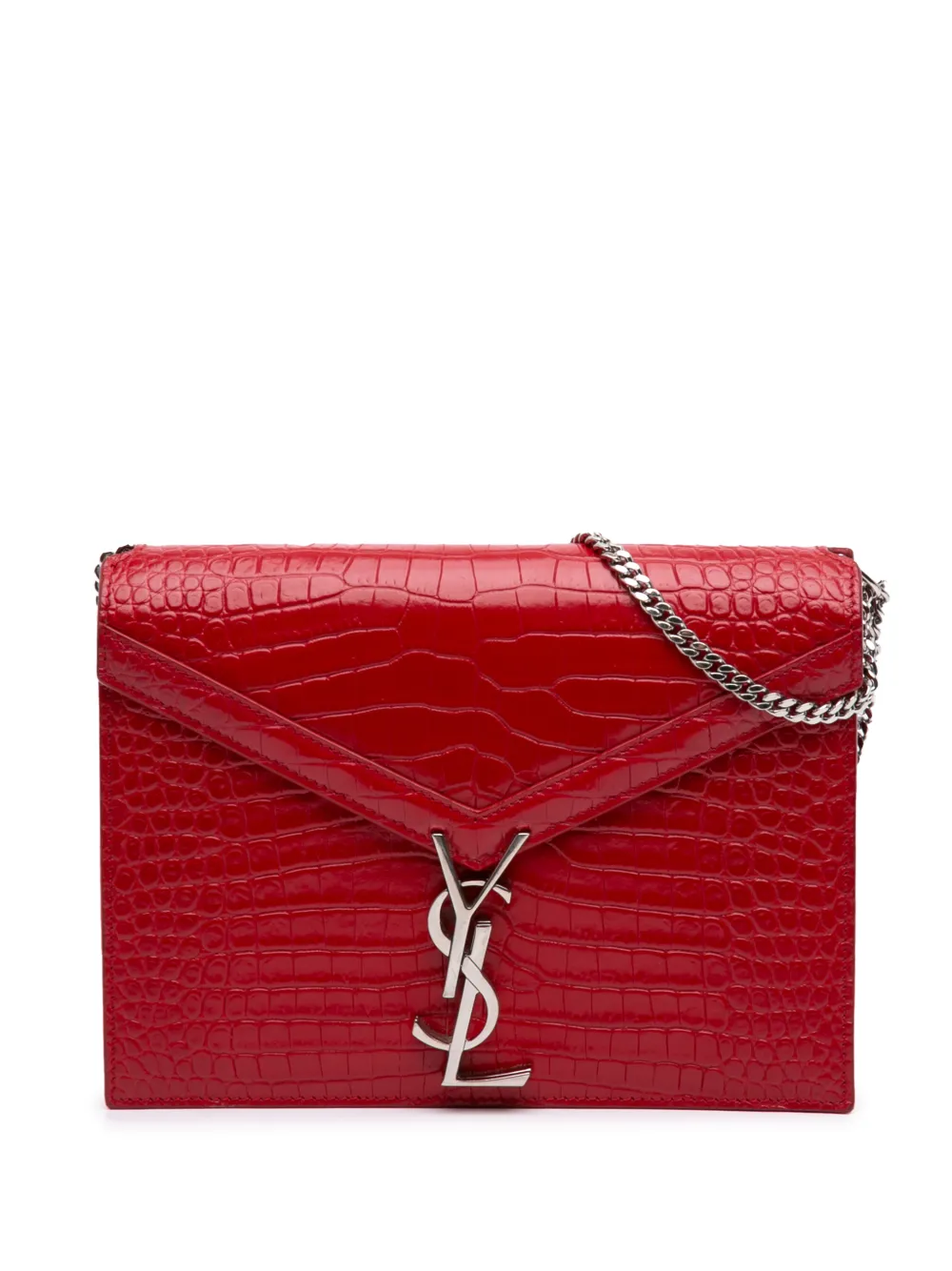Saint Laurent Pre-Owned Borsa a tracolla Cassandra in pelle goffrata effetto coccodrillo con monogramma 2019 - Rosso