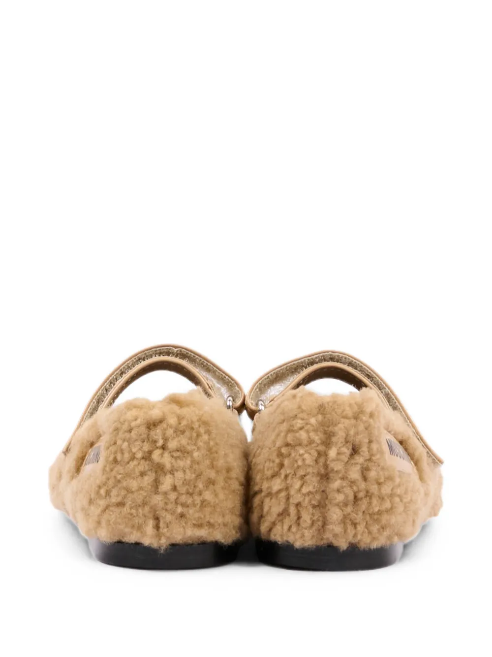 Moschino Kids logo-patch faux-shearling ballet flats Beige