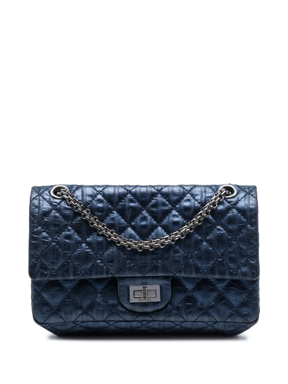 CHANEL Pre-Owned 2008-2009 Quilted Metallic Striped Aged Calfskin Reissue 2.55 Accordion Flap 225 shoulder bag - Blue