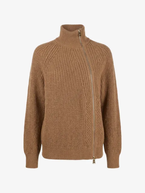 DONDUP cardigan en maille côtelée à fermeture zippée asymétrique
