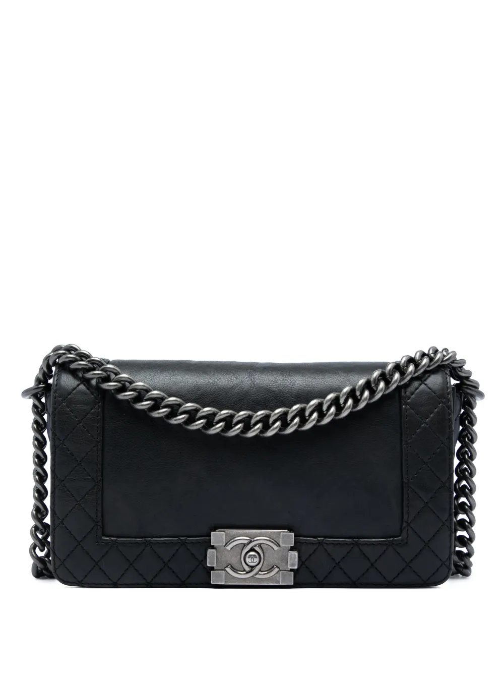 CHANEL Pre-Owned Borsa a tracolla Boy Reverso media in pelle di agnello con battente 2013-2014 - Nero