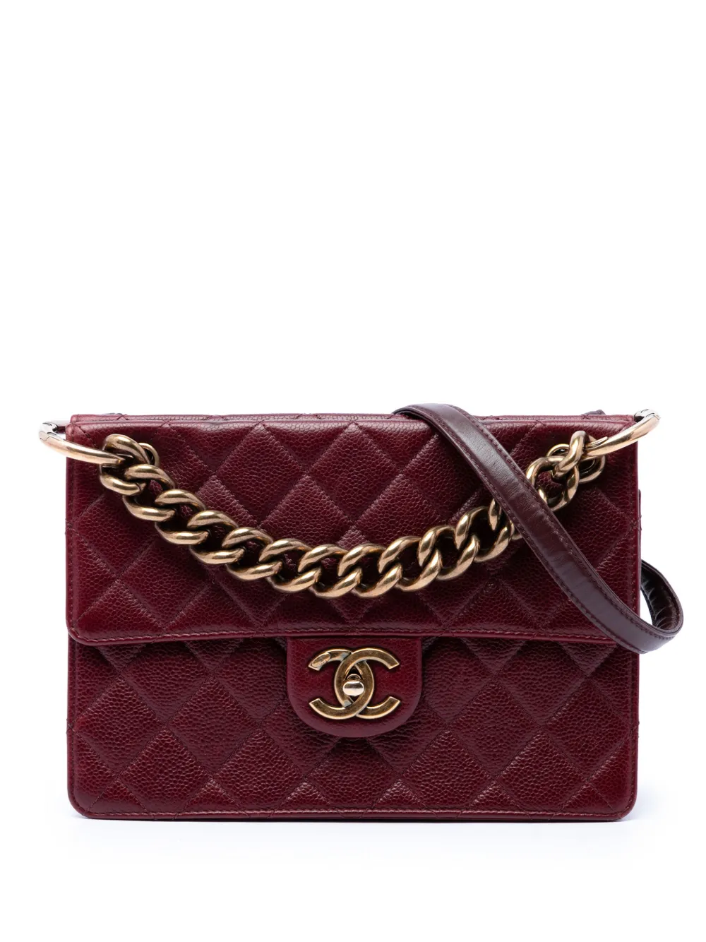 CHANEL Pre-Owned 2013-2014 Paris Edinburgh Quilted Caviar Retro Class Flap satchel - Red
