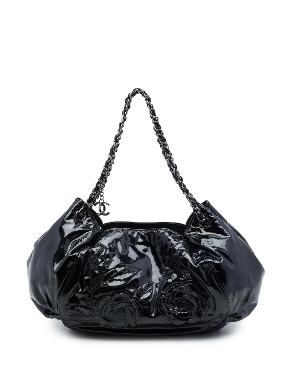 CHANEL Pre-Owned 2010-2011 Patent Accordion Camellia tote bag - Black