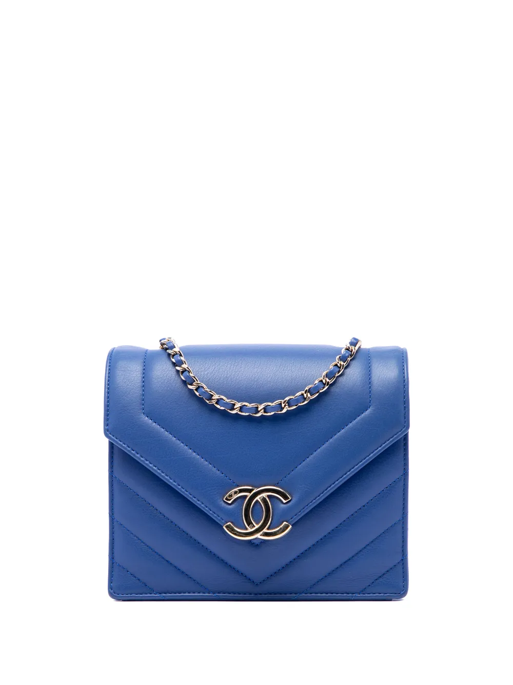 CHANEL Pre-Owned Borsa a tracolla piccola in pelle di vitello con motivo Chevron e battente a busta 2019 - Blu