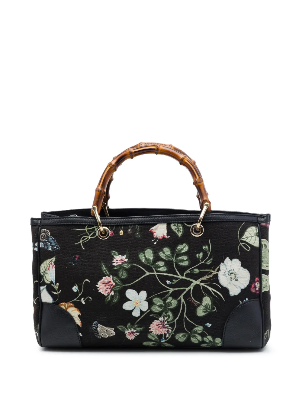 Gucci Pre-Owned Borsa shopper media in tela con stampa Flora e bambù 2016-2026 - Nero