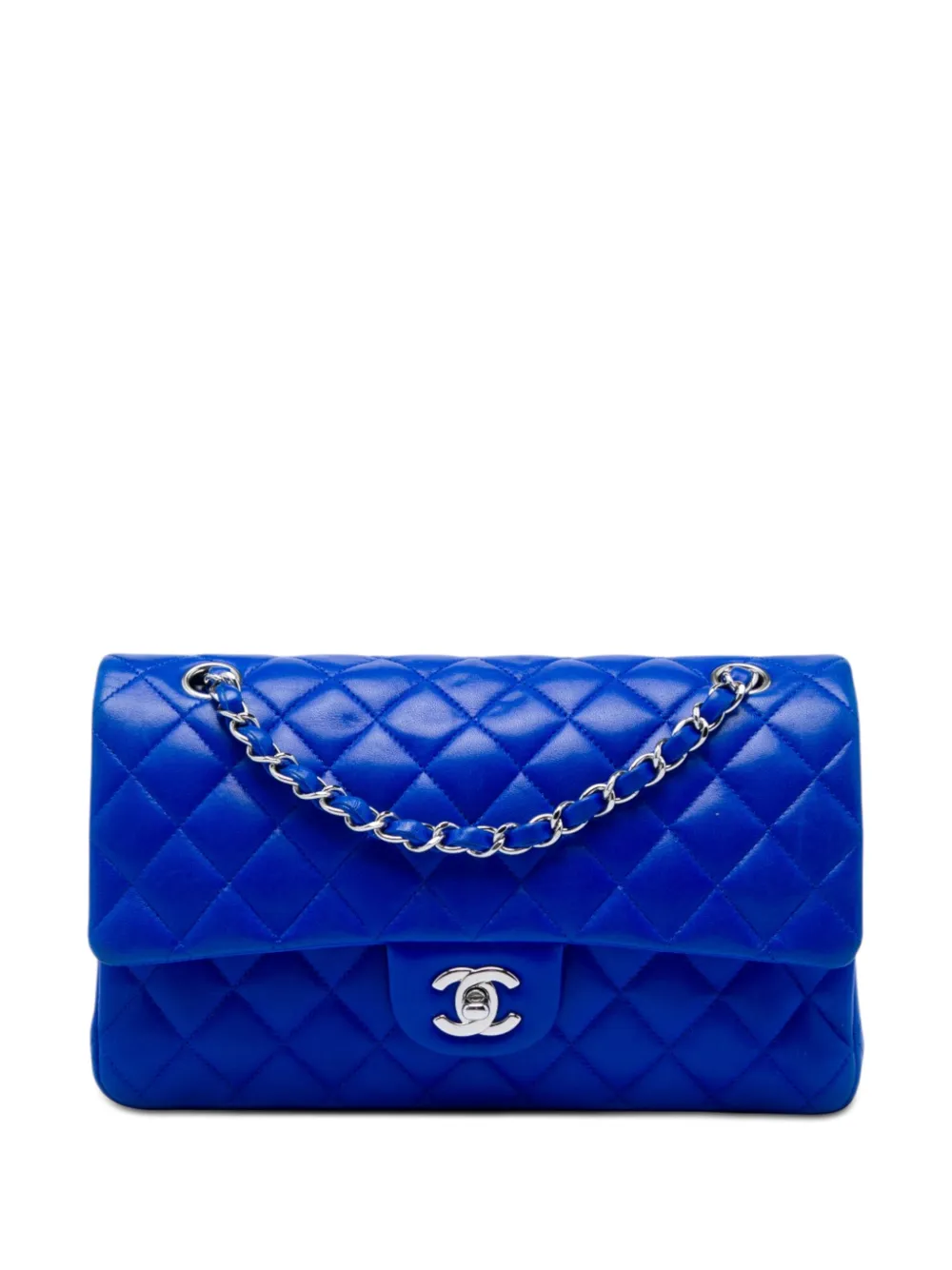 CHANEL Pre-Owned Borsa a spalla classica media in pelle di agnello con doppio battente 2009-2010 - Blu