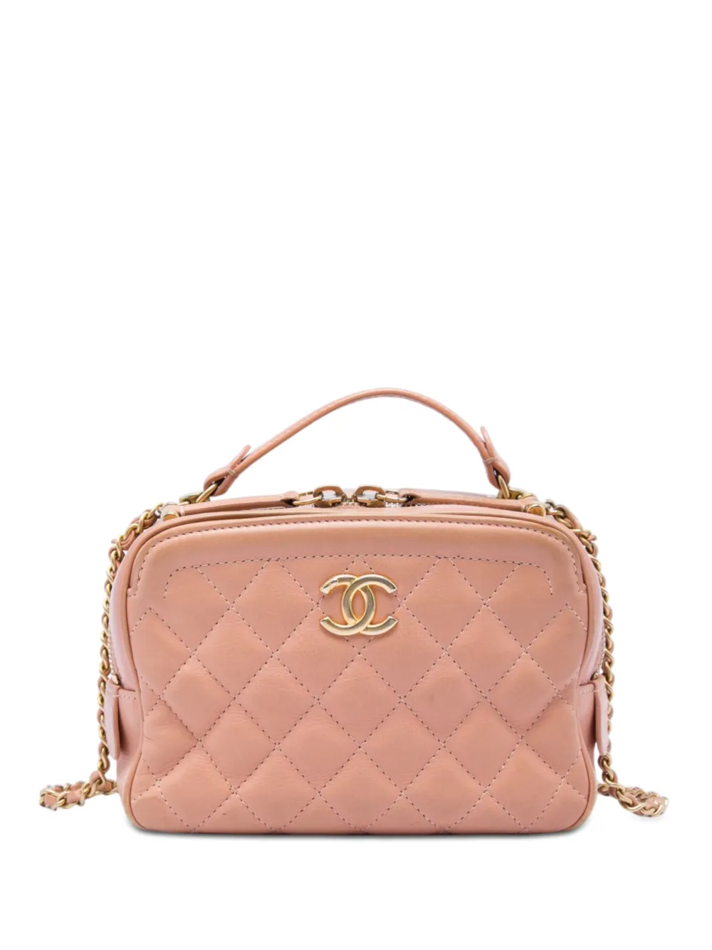 CHANEL Pre-Owned 2018-2019 Small CC Quilted Calfskin Top Handle Vanity Case with Chain satchel - Pink