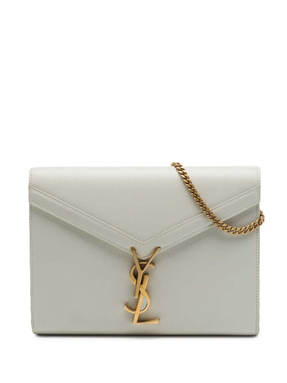 Saint Laurent Pre-Owned Borsa a tracolla Cassandra in pelle Grain de poudre con monogramma e catena 2019 - Bianco