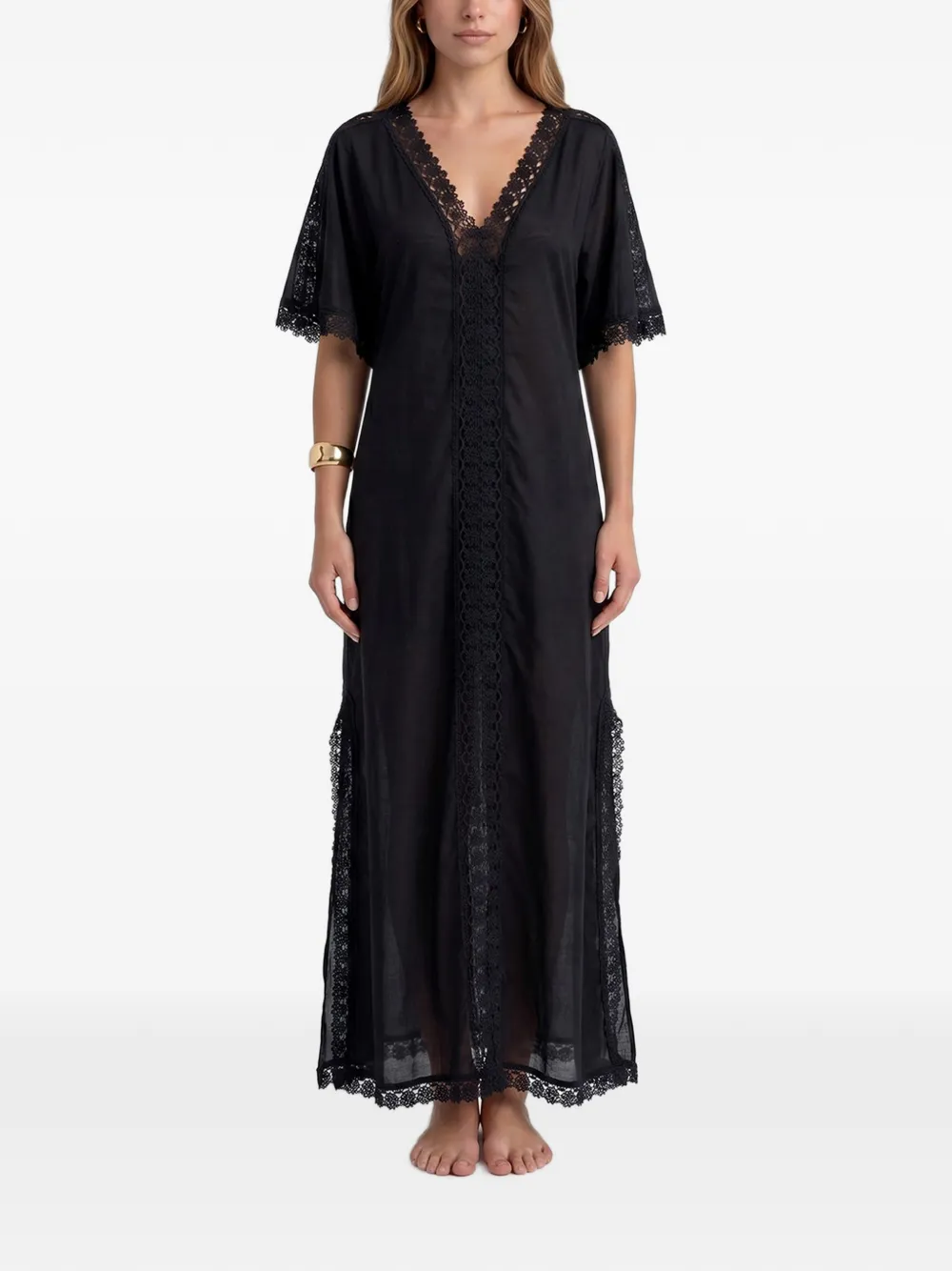Charo Ruiz Ibiza Saena lace-trim maxi tunic dress - Black