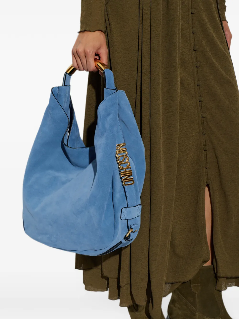 Moschino Medium Handle Me suède shopper Blauw