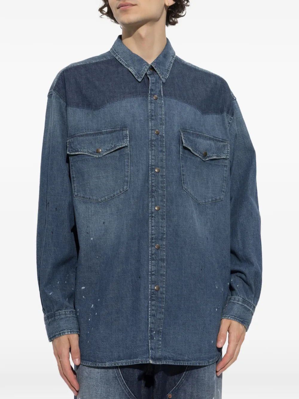 Maison Margiela Denim overhemd met Western-yoke en verfspatten Blauw