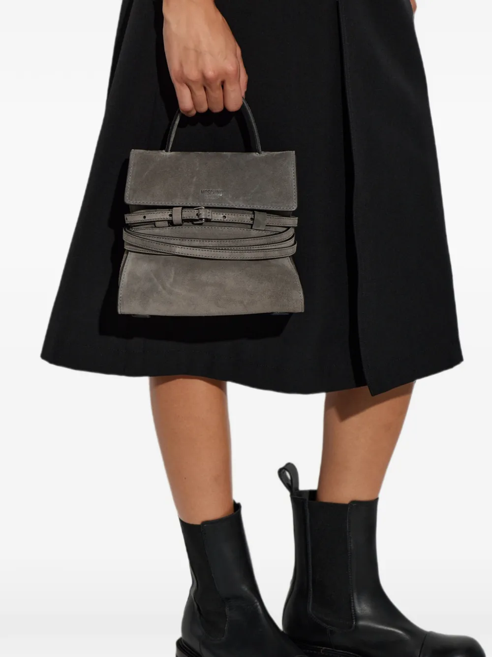 Moschino Tie Me mini-tas met gespbandje Grijs