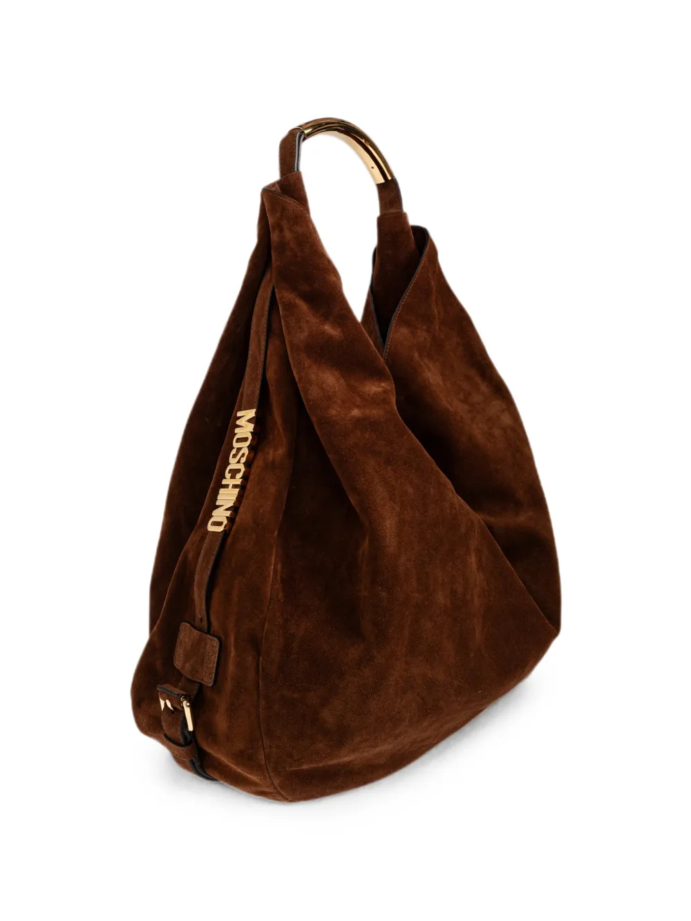 Moschino Handle Me grote suède schoudertas Bruin