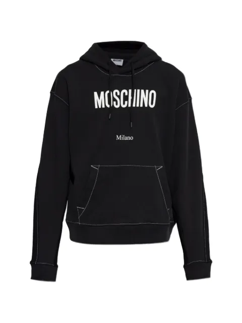 Moschino logo-print contrast-stitch hoodie