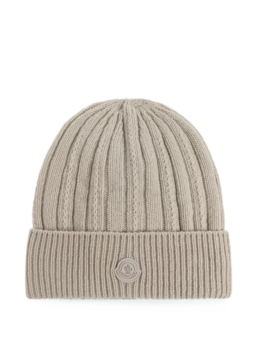 Moncler Logo-patch Ribbed-knit Beanie Hat In Neutral