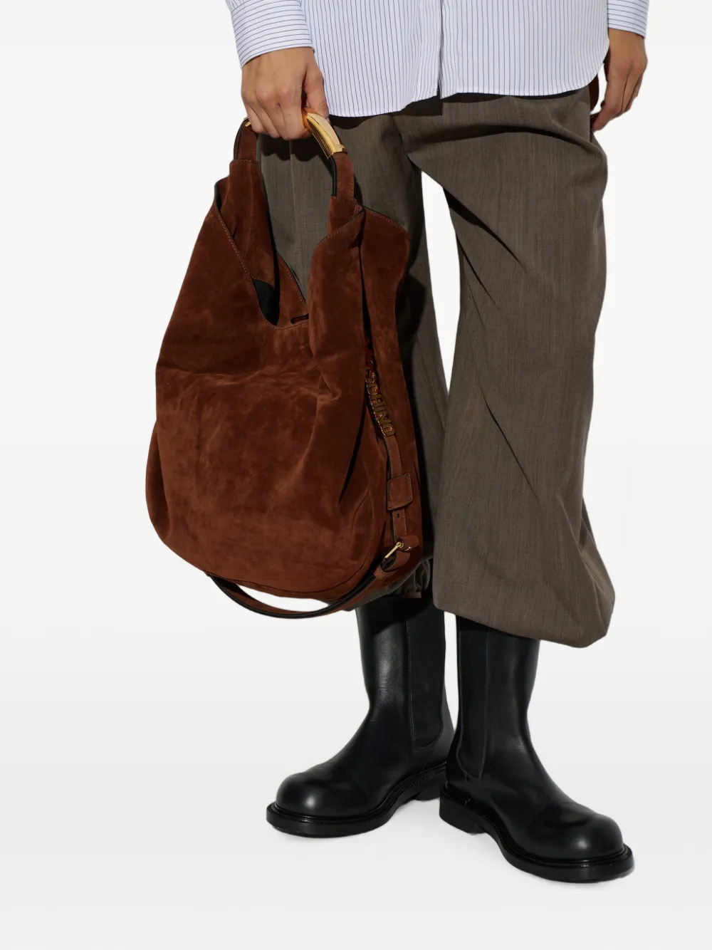 Moschino Handle Me suède bucket-tas Bruin
