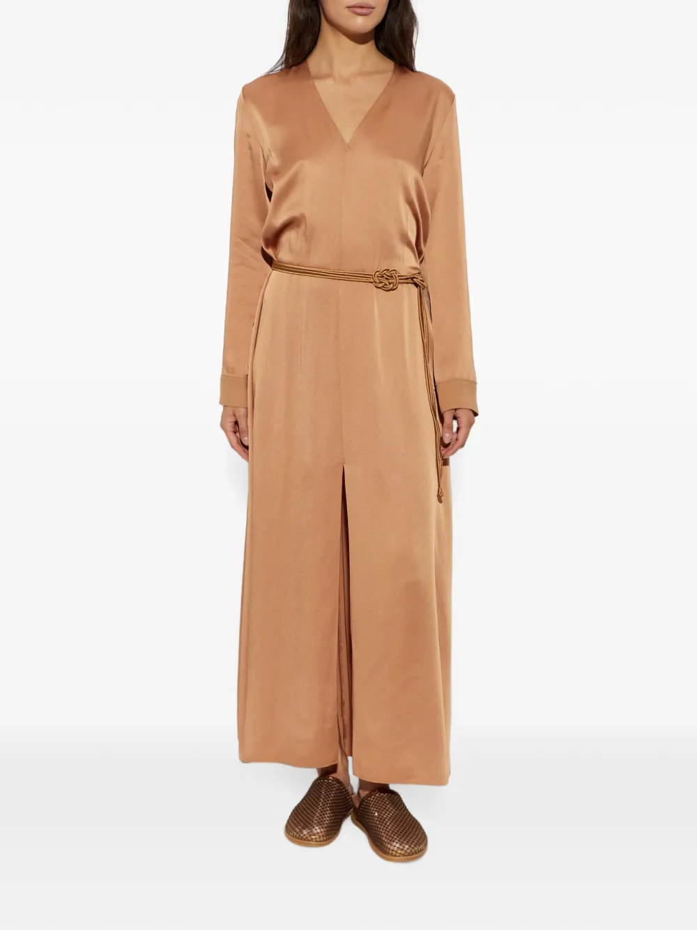 Forte Maxi-jurk met satijnen afwerking en ceintuur Oranje