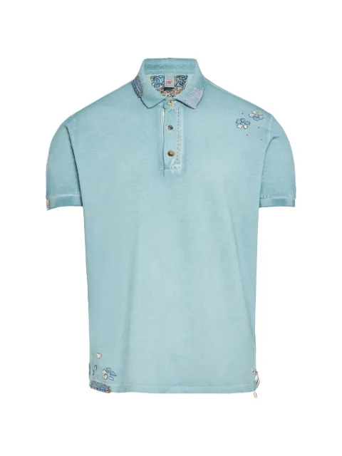 BOB embroidered denim-patch polo shirt