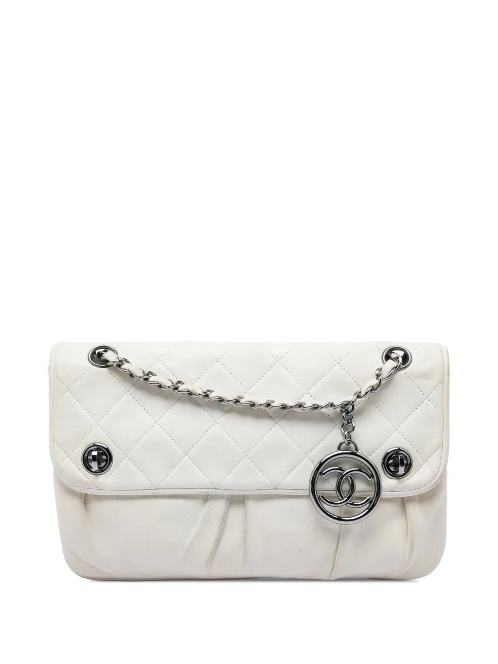 CHANEL Pre-Owned 2006-2008 CC Quilted Lambskin Double Turnlock Flap shoulder bag - White