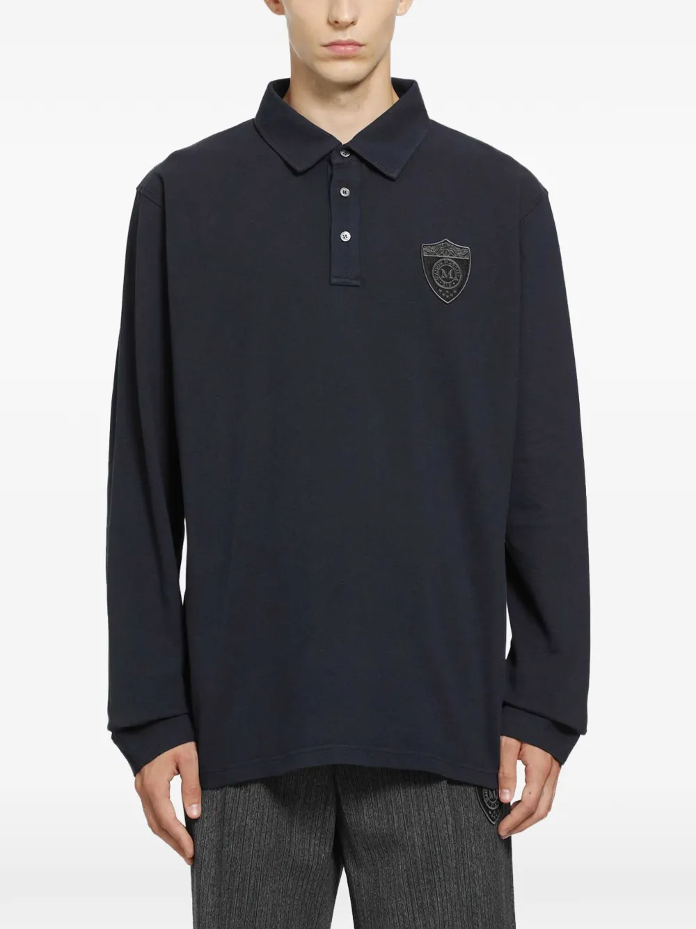 MM6 Maison Margiela Polo a maniche lunghe con applicazione logo - Blu