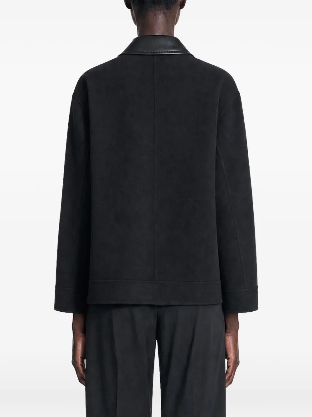 Max Mara leather-trim zip-up jacket Zwart