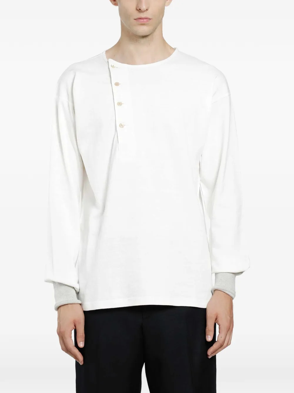 TAIGA TAKAHASHI Lot . 618 Side Henley Neck T-shirt - Bianco