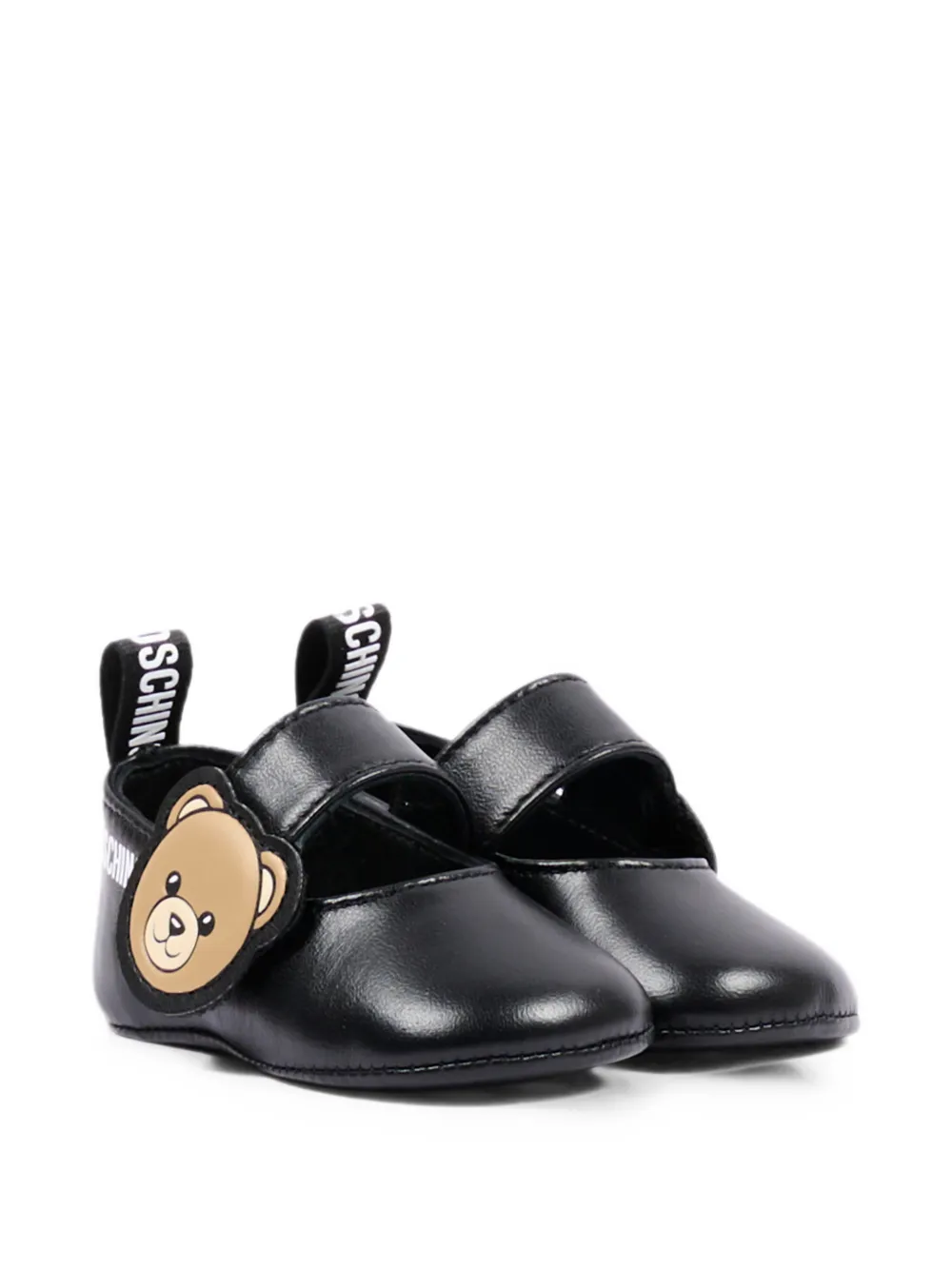 Moschino Kids teddy bear touch-strap ballet flats Zwart