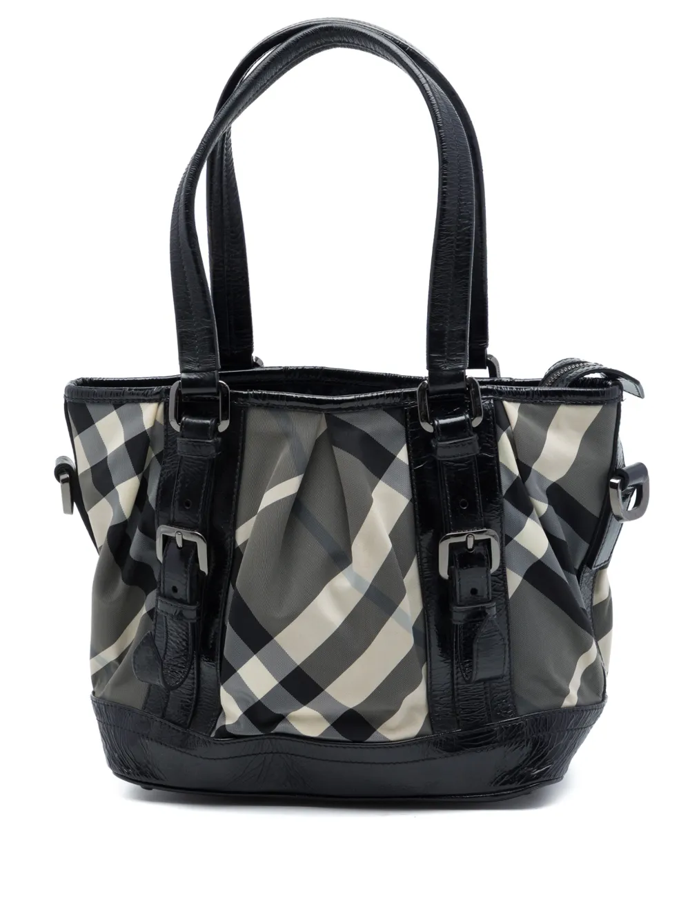 Burberry Pre-Owned Borsa a tracolla Beat Check Lowry in nylon e pelle verniciata 2000-2017 - Grigio