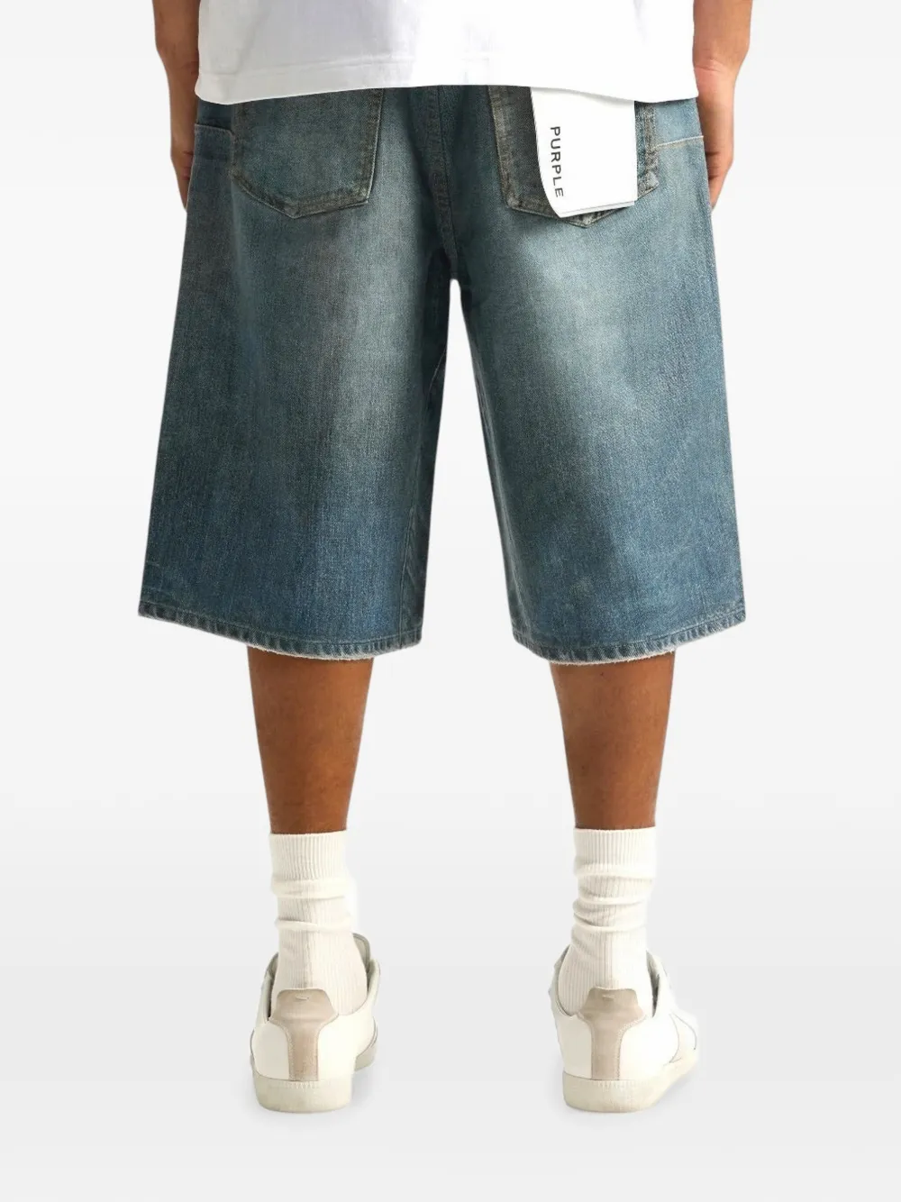 Purple Brand Denim shorts verfraaid met kristallen en digitale print Blauw