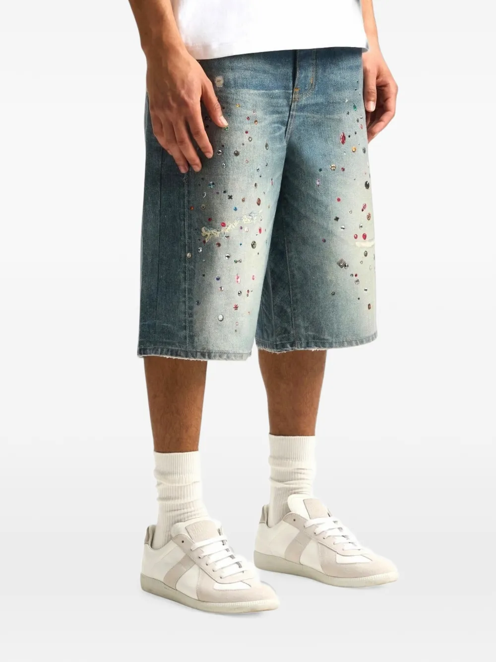 Purple Brand Denim shorts verfraaid met kristallen en digitale print Blauw