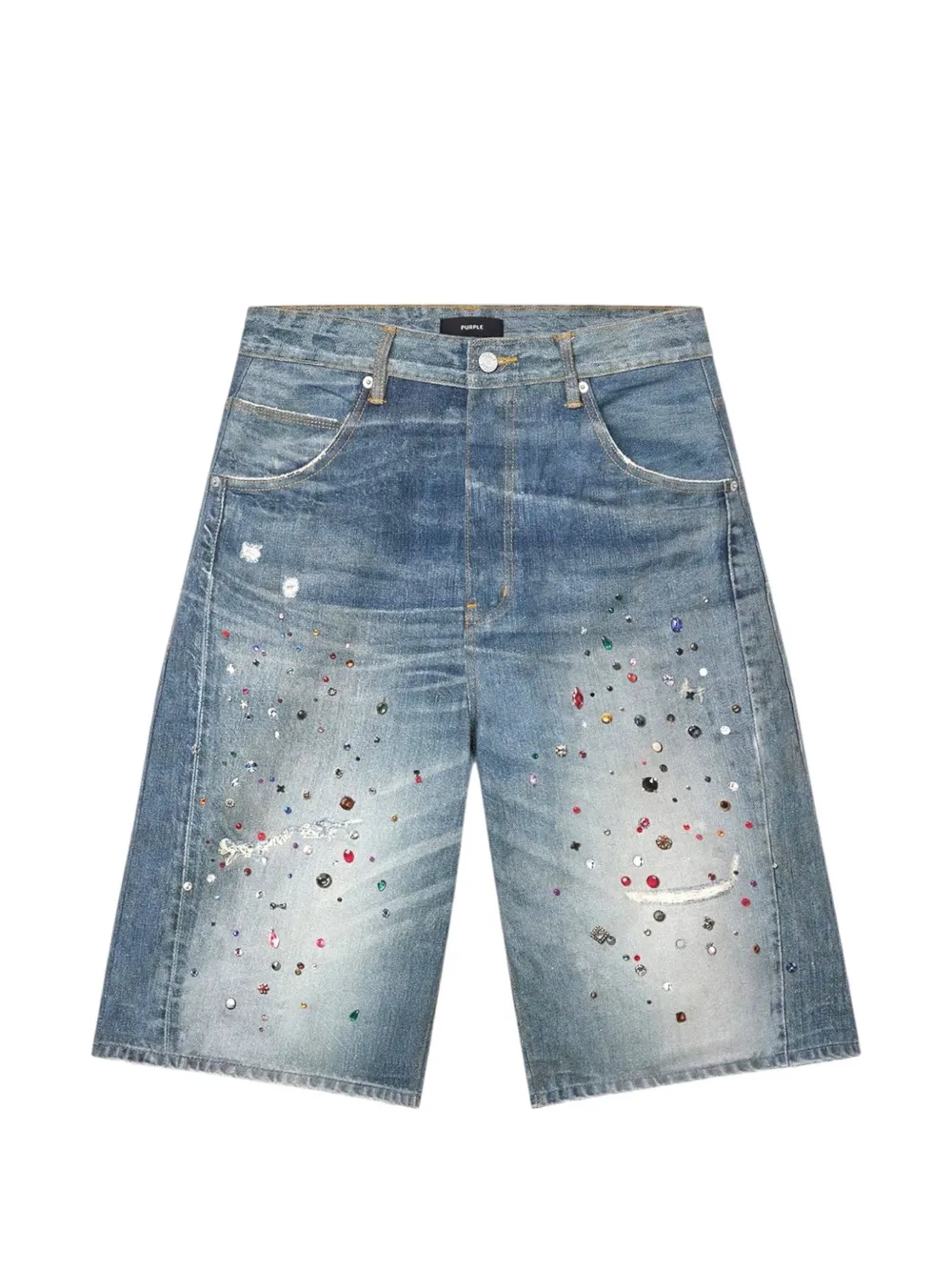 Purple Brand jewel-embellished digital-print denim shorts - Blu