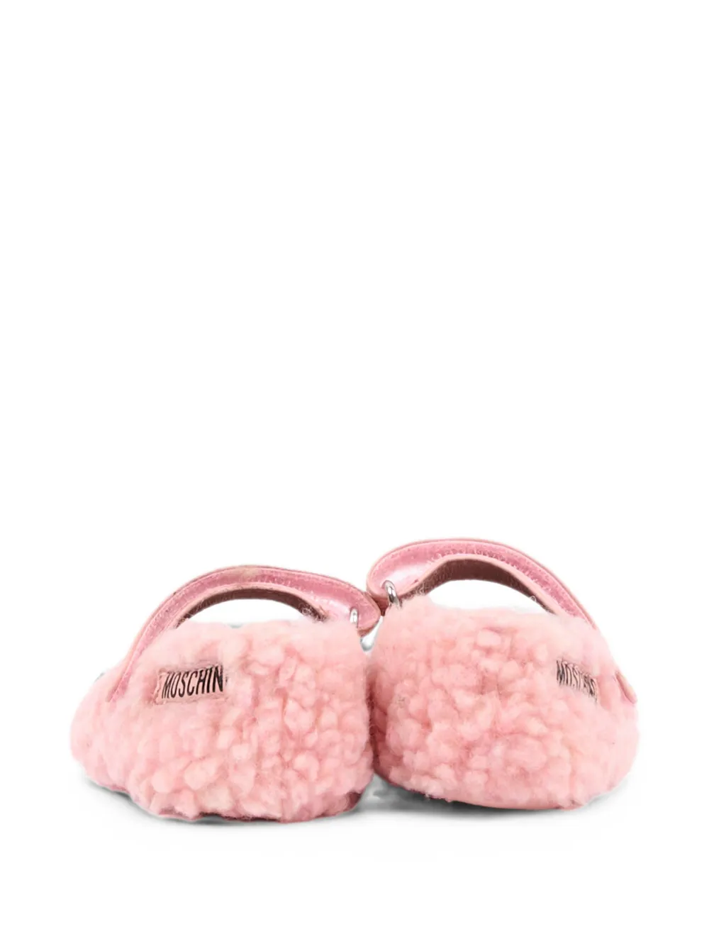 Moschino Kids shearling-effect touch-strap ballet flats Roze