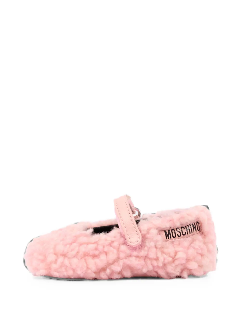 Moschino Kids shearling-effect touch-strap ballet flats Roze