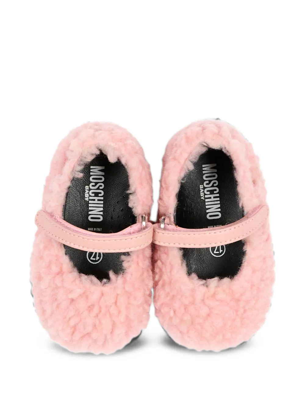 Moschino Kids shearling-effect touch-strap ballet flats Roze