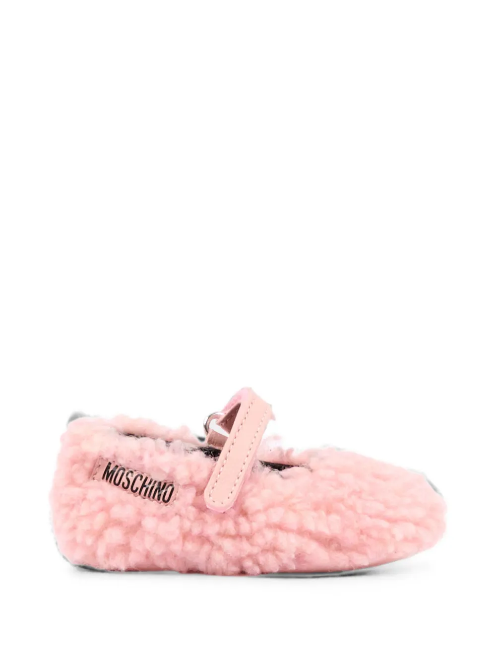 Moschino Kids shearling-effect touch-strap ballet flats Roze