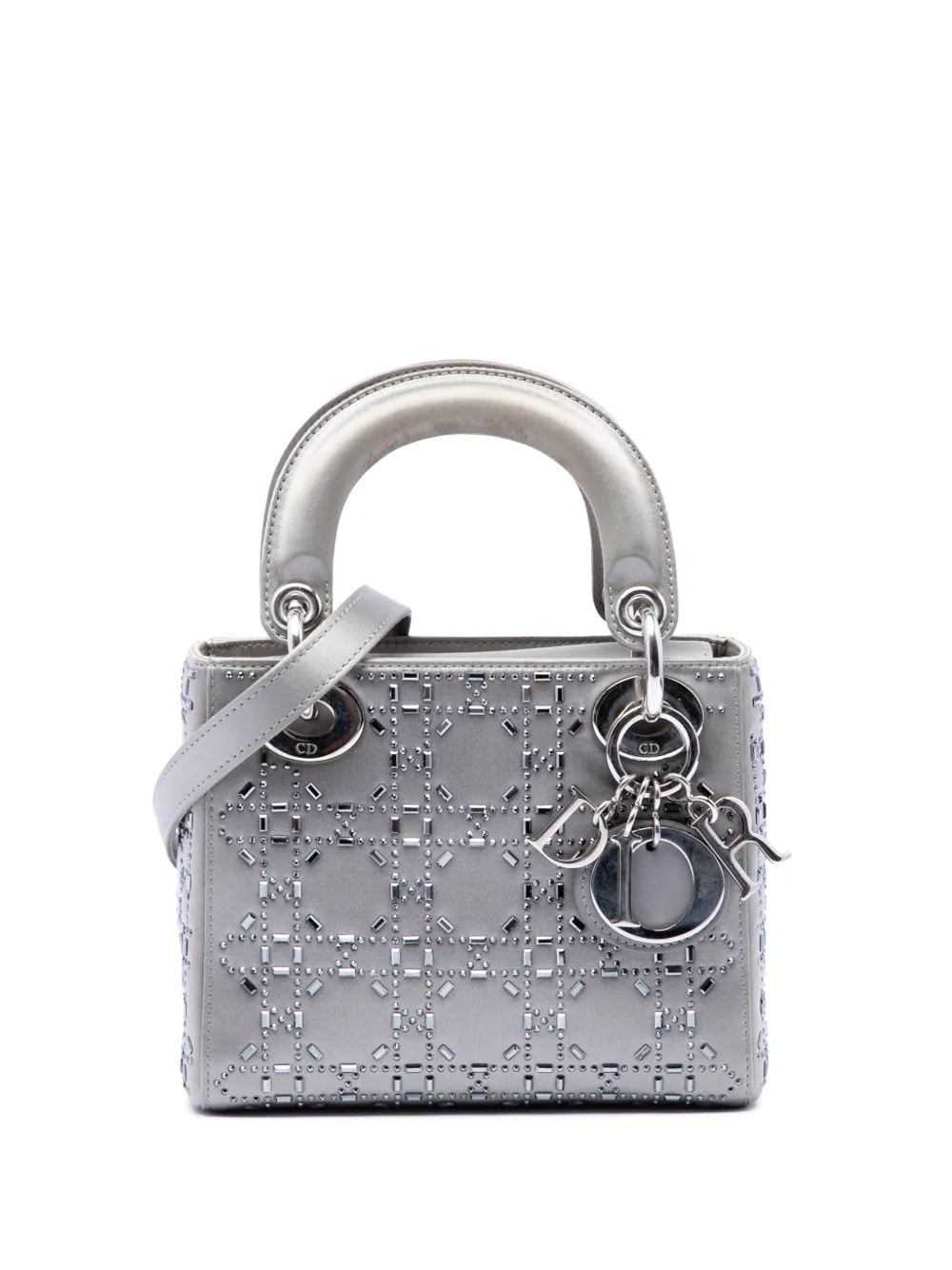 Christian Dior Pre-Owned 2017 Mini Satin Cannage Crystal Embellished Lady Dior satchel - Grey