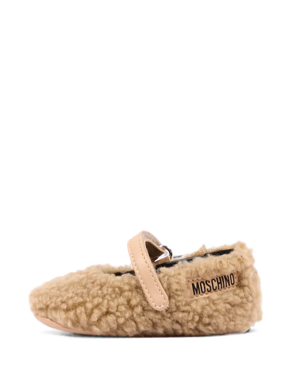 Moschino Kids faux-shearling touch-strap ballet flats Beige