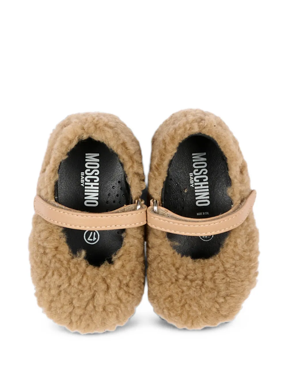 Moschino Kids faux-shearling touch-strap ballet flats Beige