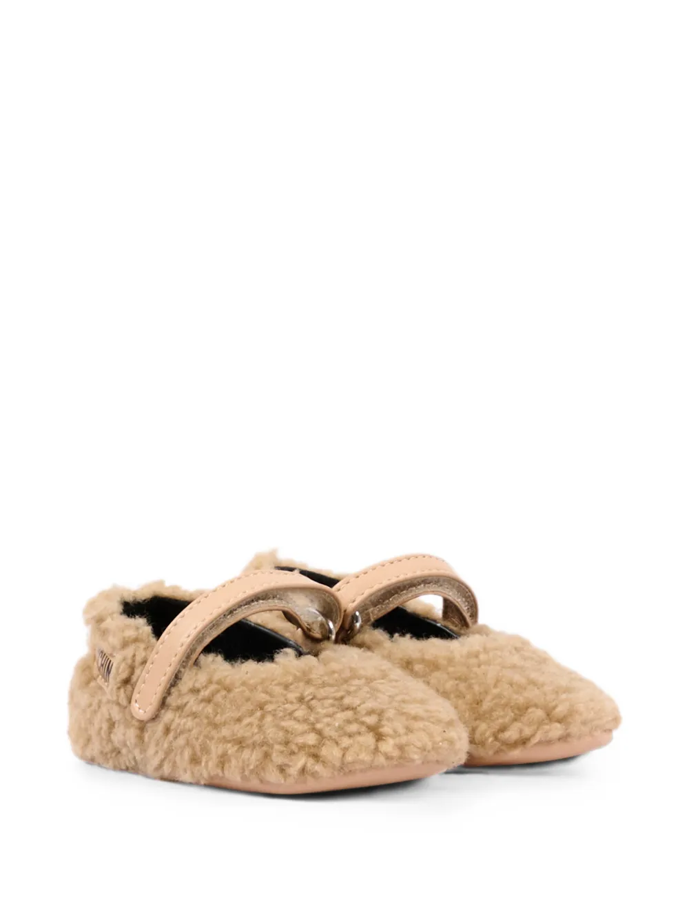 Moschino Kids faux-shearling touch-strap ballet flats Beige