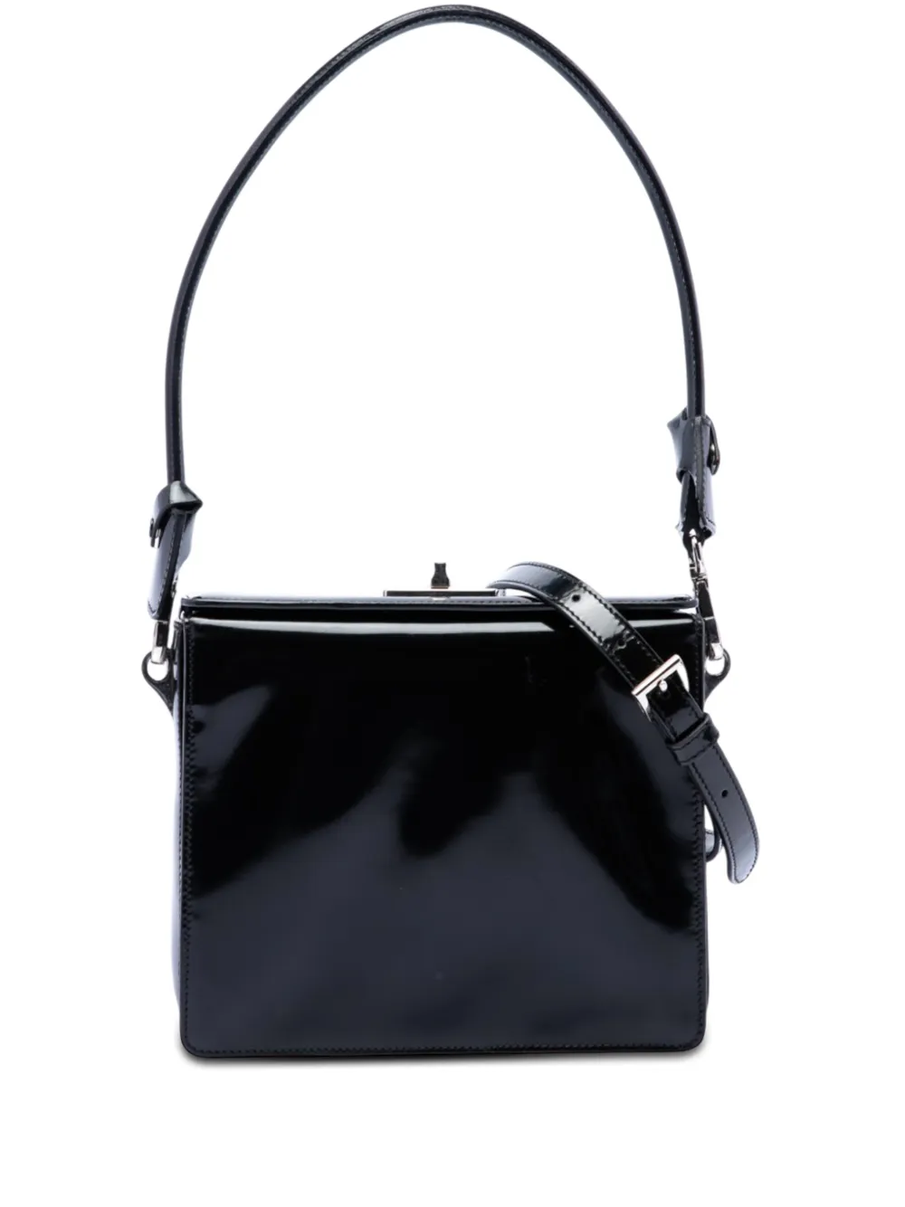 Prada Pre-Owned 2020-2026 Satchel-Tasche aus Lackleder mit Drehverschluss - Schwarz