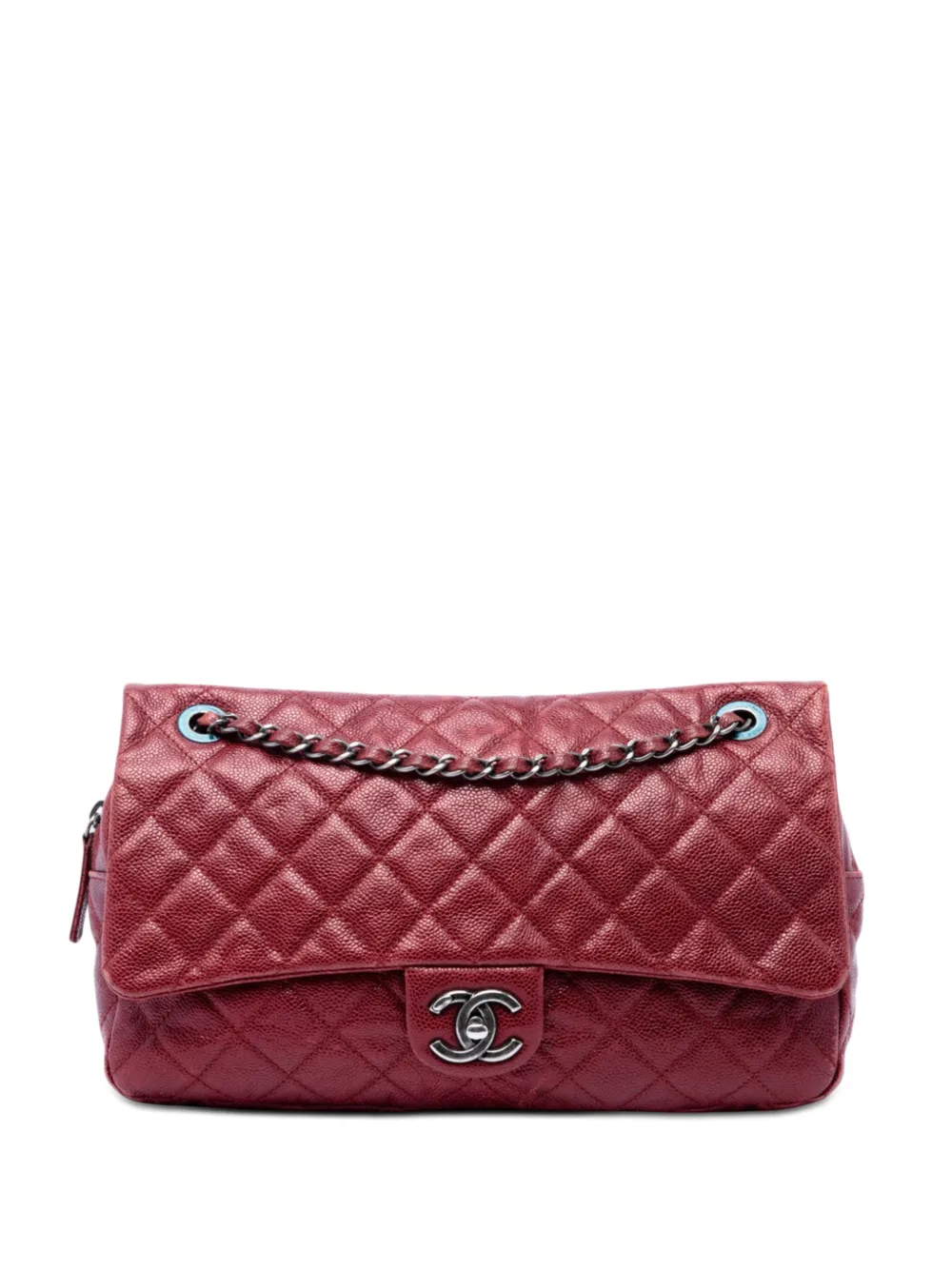 CHANEL Pre-Owned Borsa a spalla Jumbo Easy Flap in pelle Caviar trapuntata iridescente 2012 - Rosso