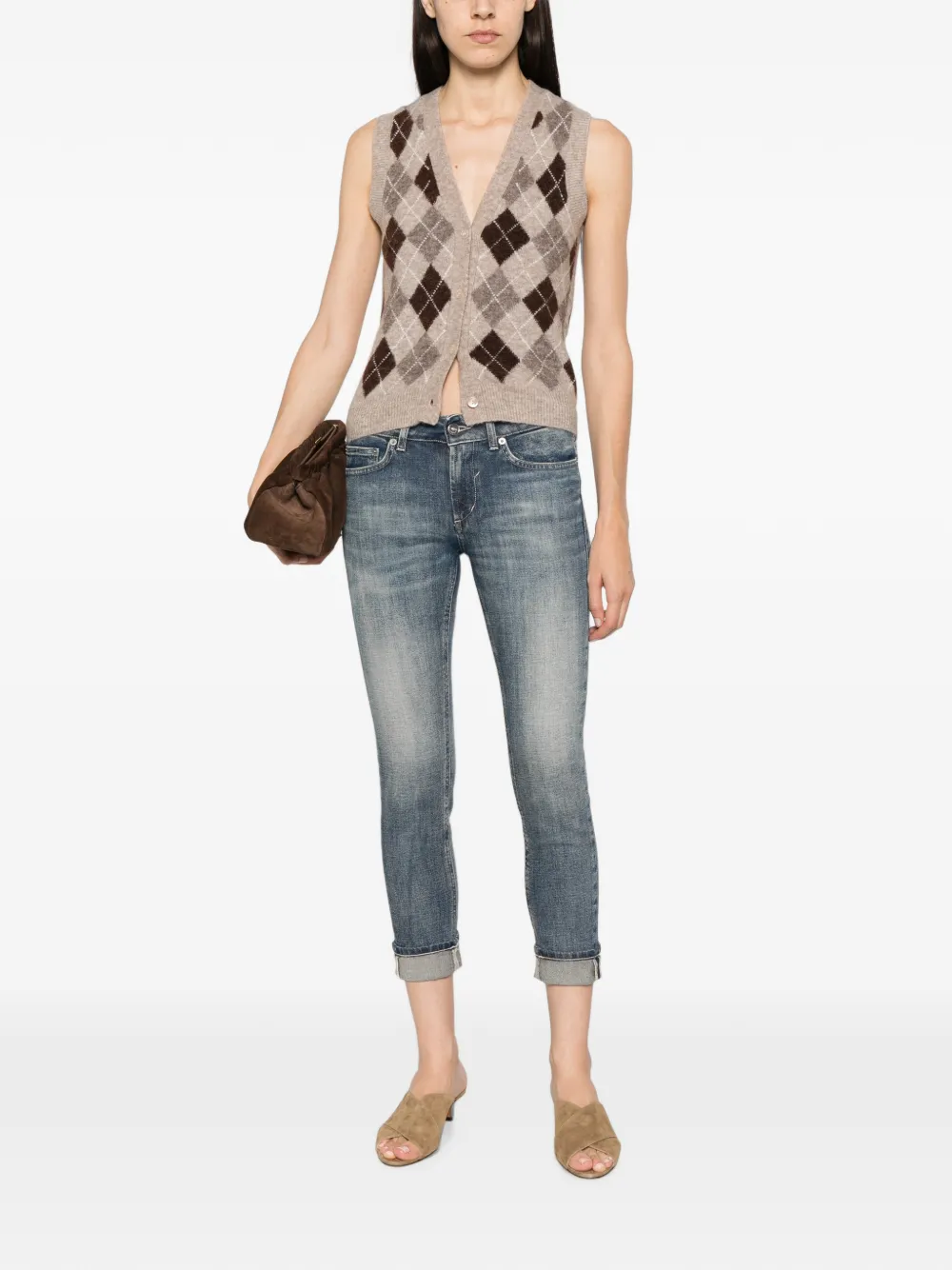 DONDUP Cropped jeans met vervaagd effect en omgeslagen pijpen Blauw