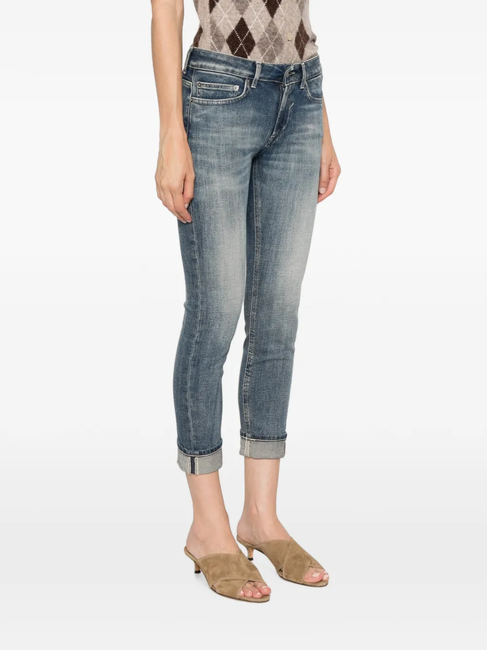 DONDUP Cropped jeans met vervaagd effect en omgeslagen pijpen Blauw