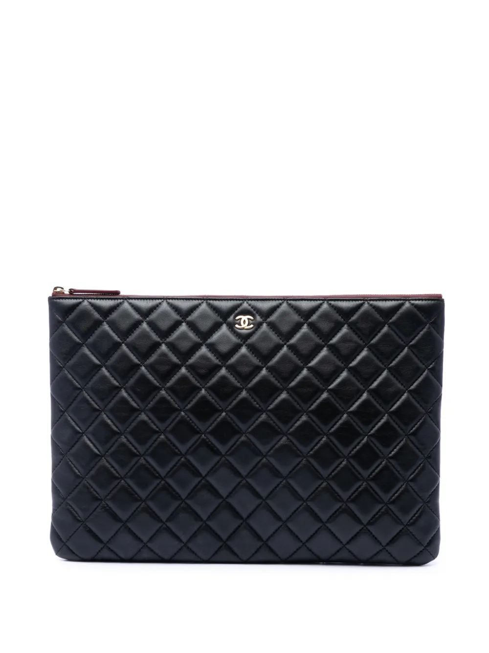 CHANEL Pre-Owned 2015-2016 Large Quilted Lambskin O Case clutch bag - Black