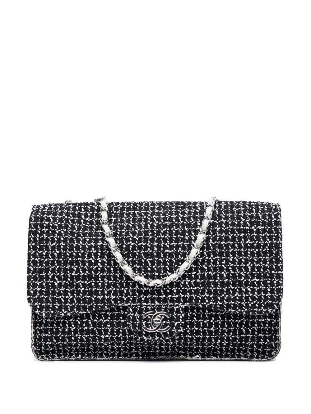 CHANEL Pre-Owned 2013-2014 Jumbo Classic Tweed and Calfskin Single Flap shoulder bag - Black
