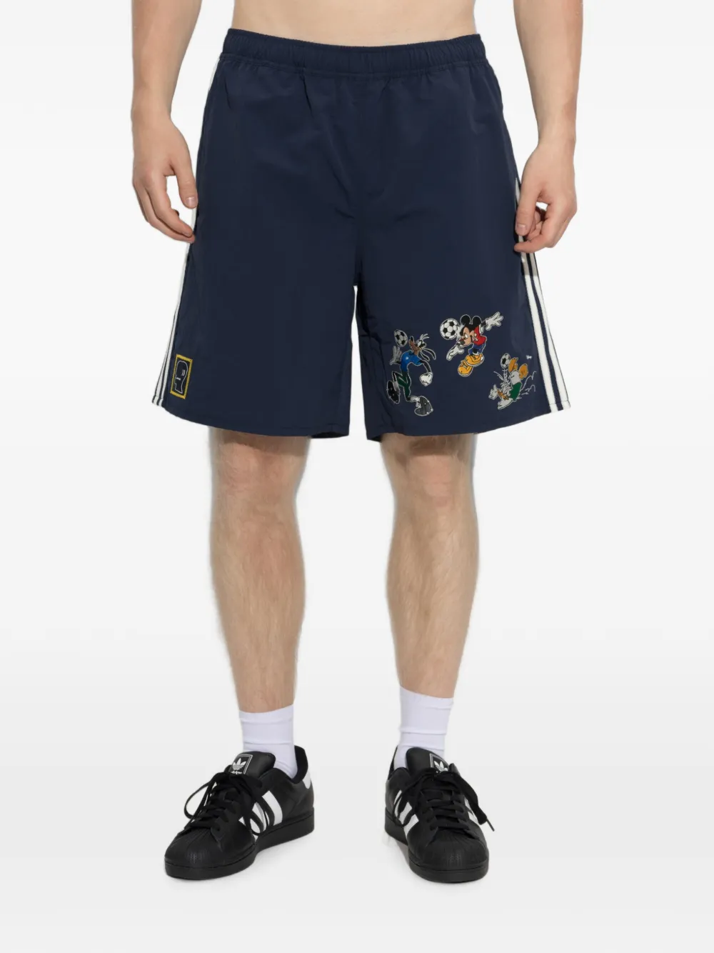 adidas x Disney x Brain Dead cartoon-appliqué track shorts Blauw