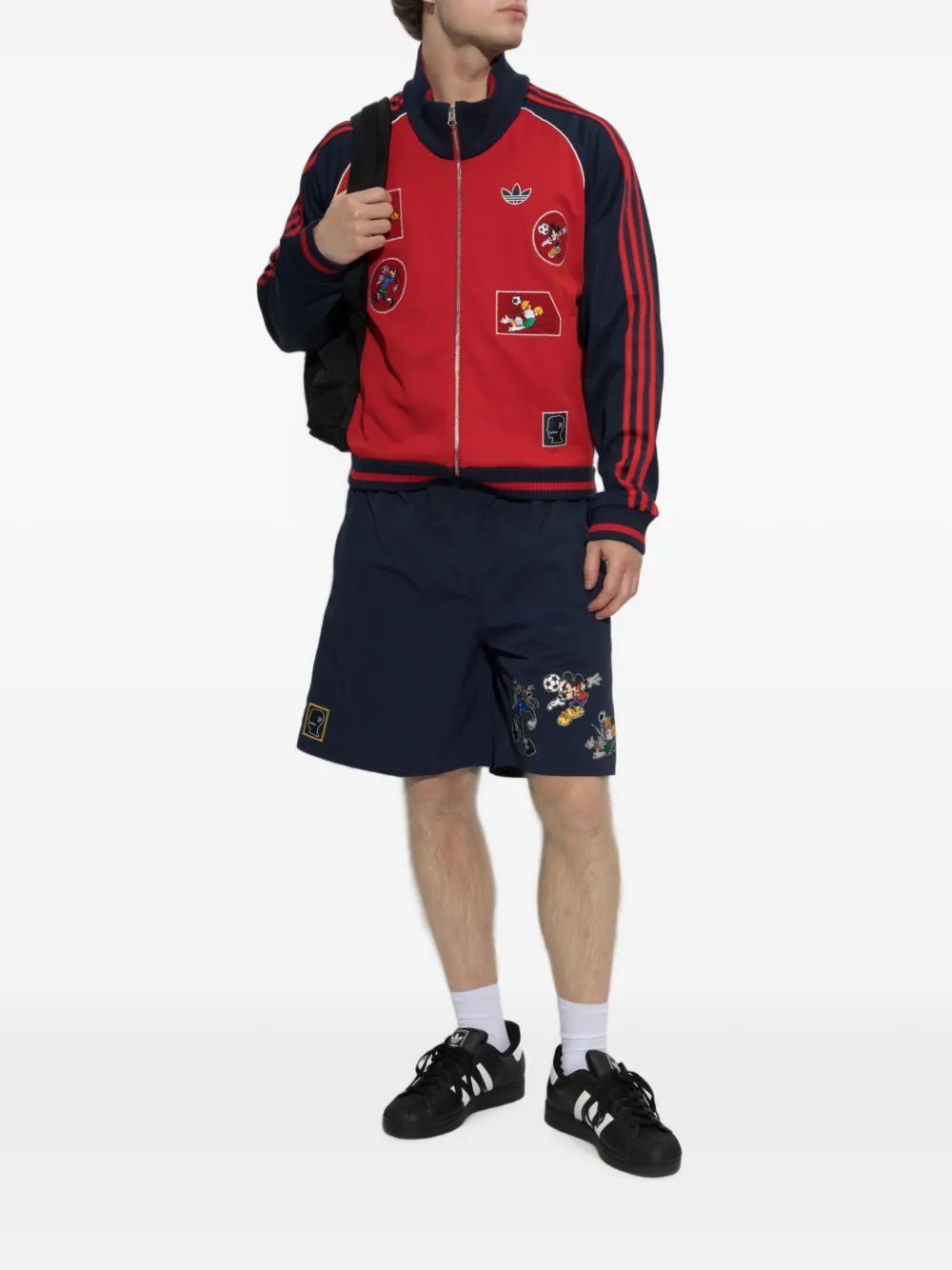 adidas x Disney x Brain Dead cartoon-appliqué track shorts Blauw
