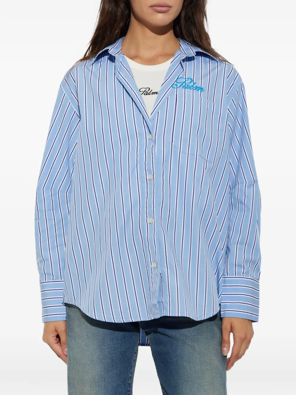 Palm Angels Overhemd met geborduurd logo Blauw