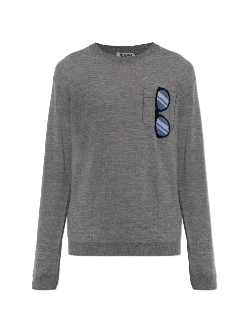 Moschino sunglasses-intarsia chest-pocket sweater - Grigio