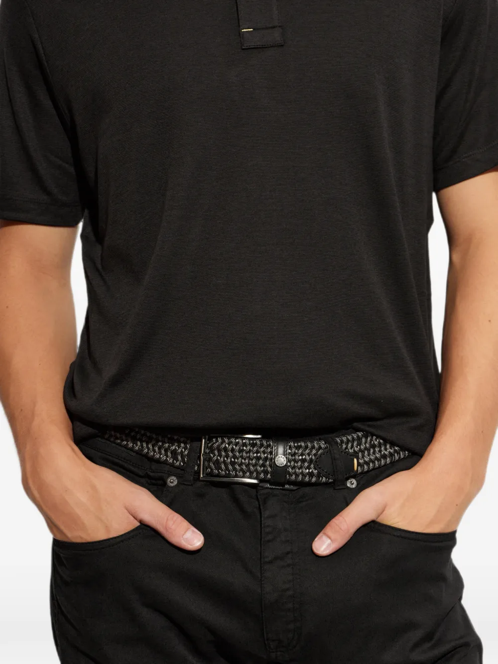 Paul & Shark Gevlochten riem met leren afwerking Zwart